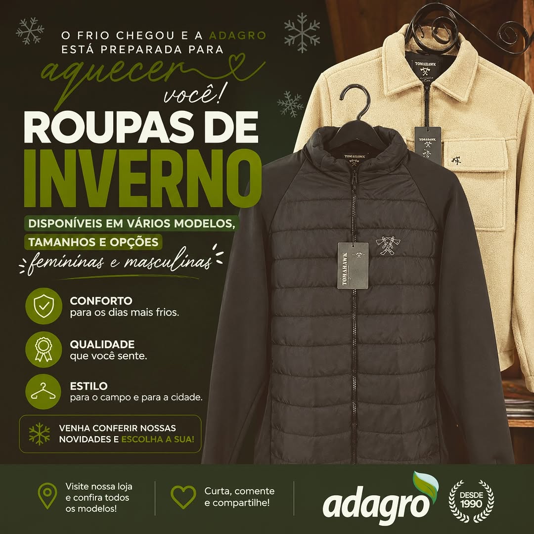 Publicação da Adagro sobre roupas de inverno